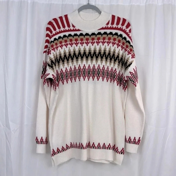 Loft Women’s XL Fair Isle Mock Neck Tunic Sweater NEW - Picture 1 of 5